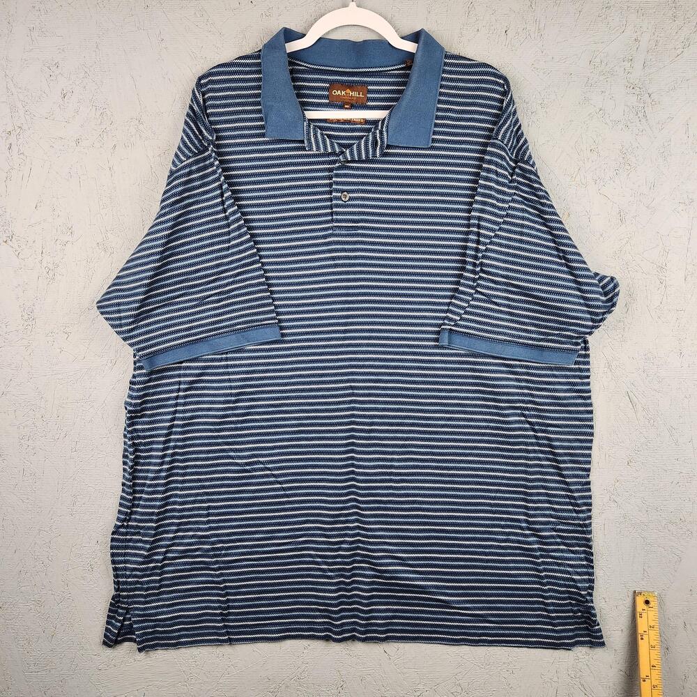 Oak Hill Polo Shirt Mens 3XLT Blue White Striped Mercerized Cotton Tall Preppy